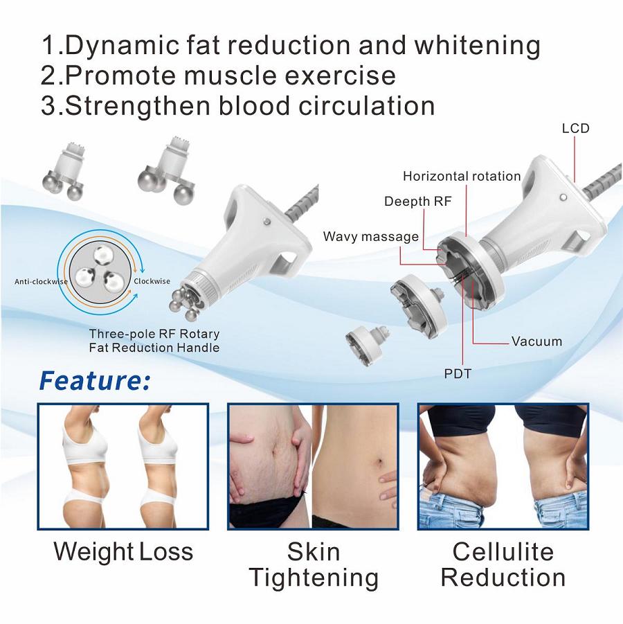 Rollvela Shape 5-Handle Body Sculpting Machine | Rotary RF+Cavitation+Vacuum RF